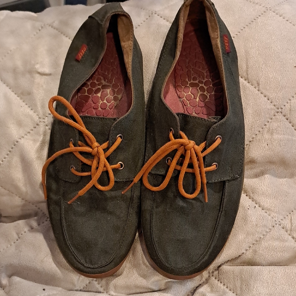 Reef Green and Orange Boat Shoes with Canvas Upper Sz 12